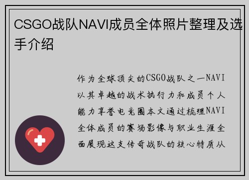 CSGO战队NAVI成员全体照片整理及选手介绍