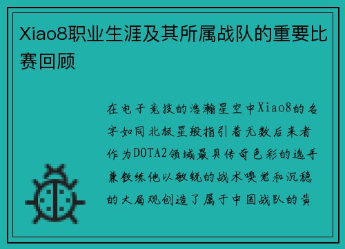 Xiao8职业生涯及其所属战队的重要比赛回顾